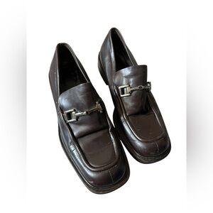 Vintage 90s Gucci Chunky Sole Brown Horsebit Loafers, size 6
